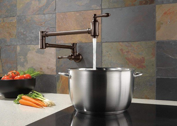 delta pot filler stainless steel